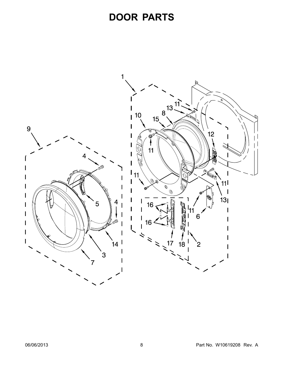 Door, Door parts | Whirlpool WGD96HEAC User Manual | Page 8 / 12