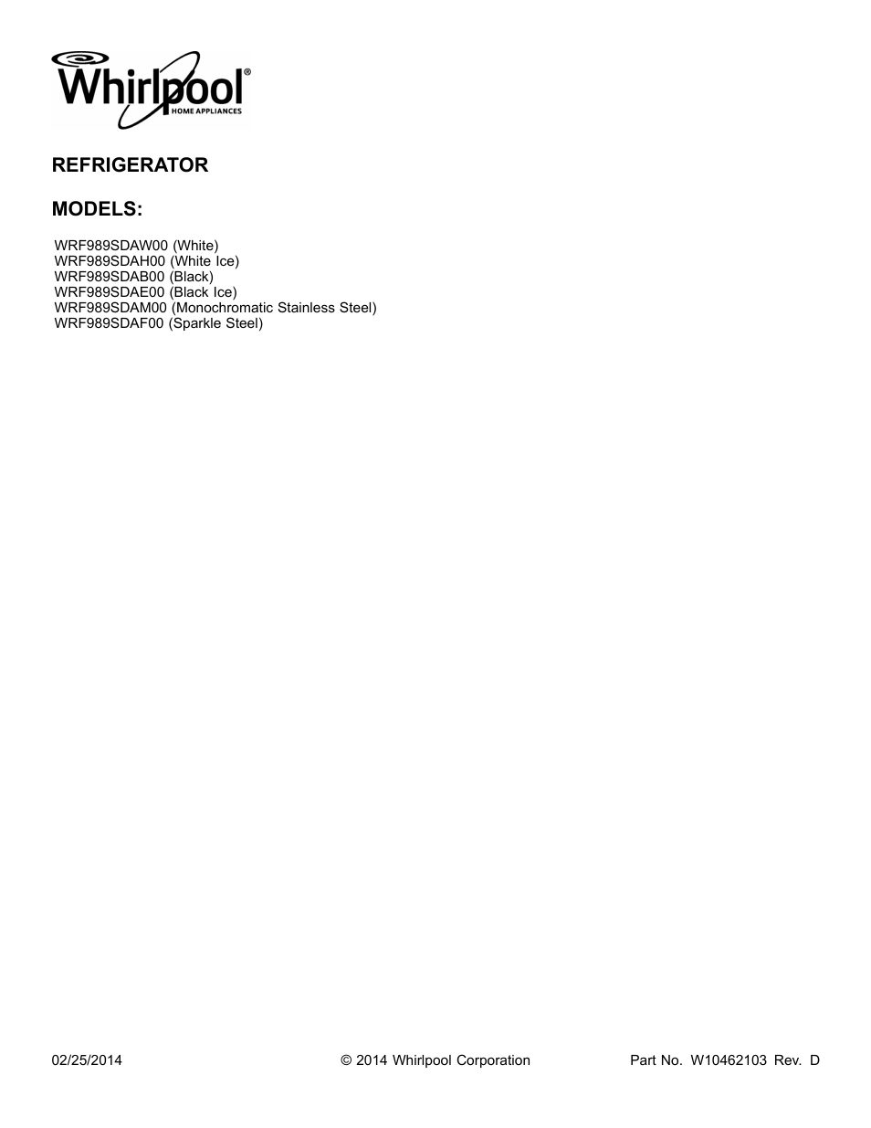 Whirlpool WRF989SDAM User Manual | 22 pages