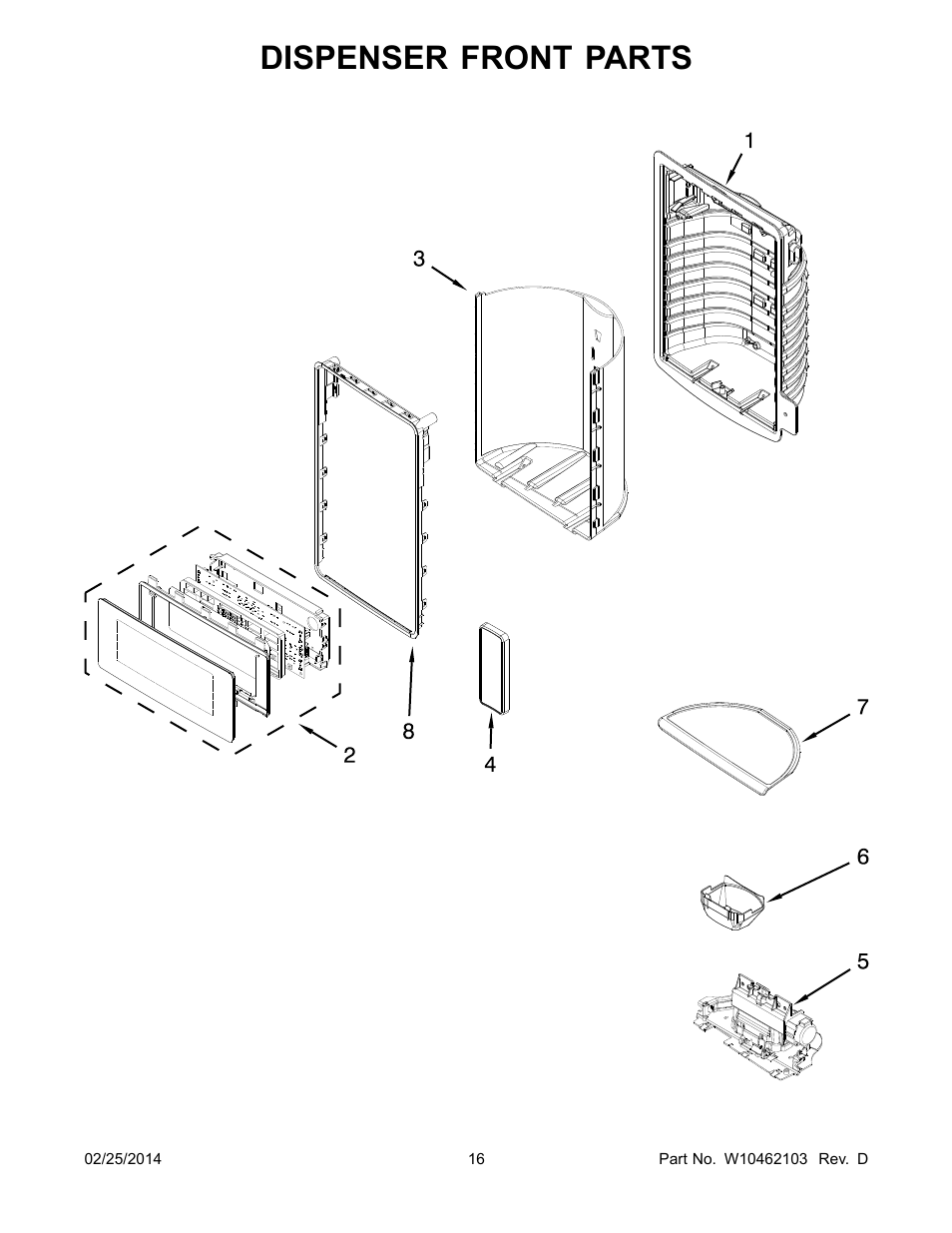 Dispenser front parts | Whirlpool WRF989SDAM User Manual | Page 16 / 22