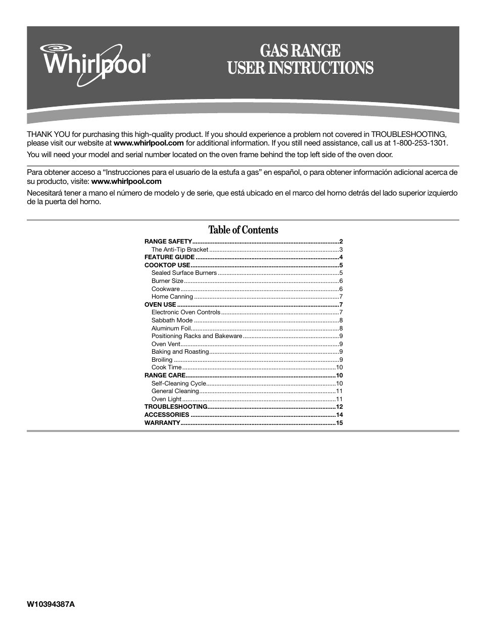 Whirlpool WFG510S0AS User Manual | 16 pages