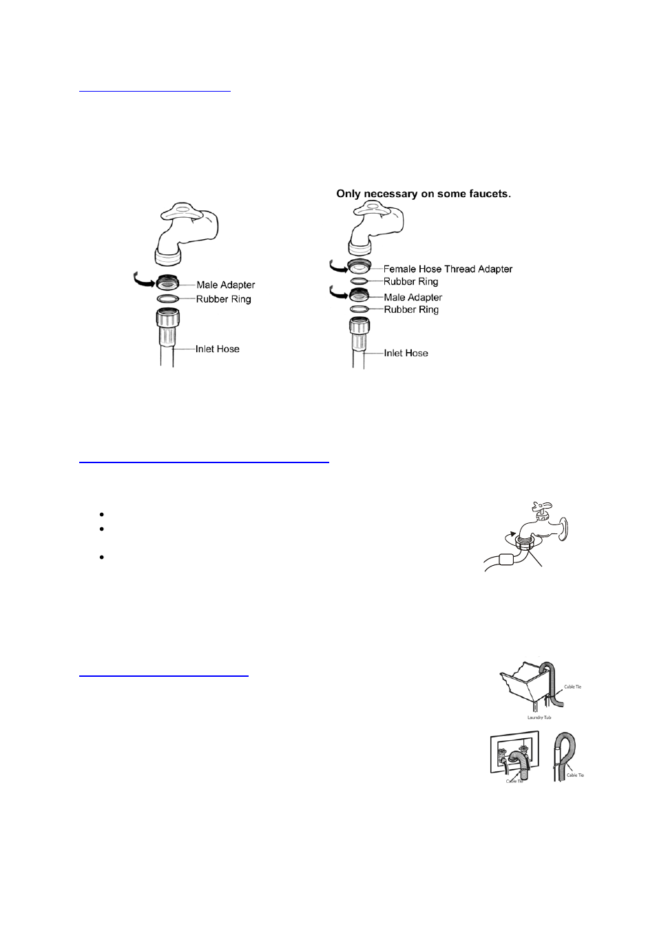 Sink faucet connection, Disconnecting the water supply hoses, Positioning the drain hose | Avanti W758PS User Manual | Page 12 / 32