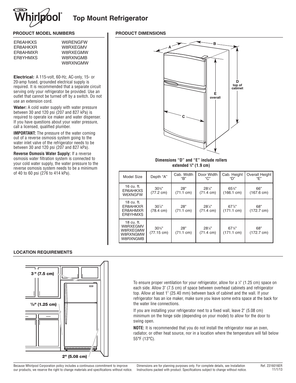 Whirlpool W8RXEGMWS User Manual | 1 page