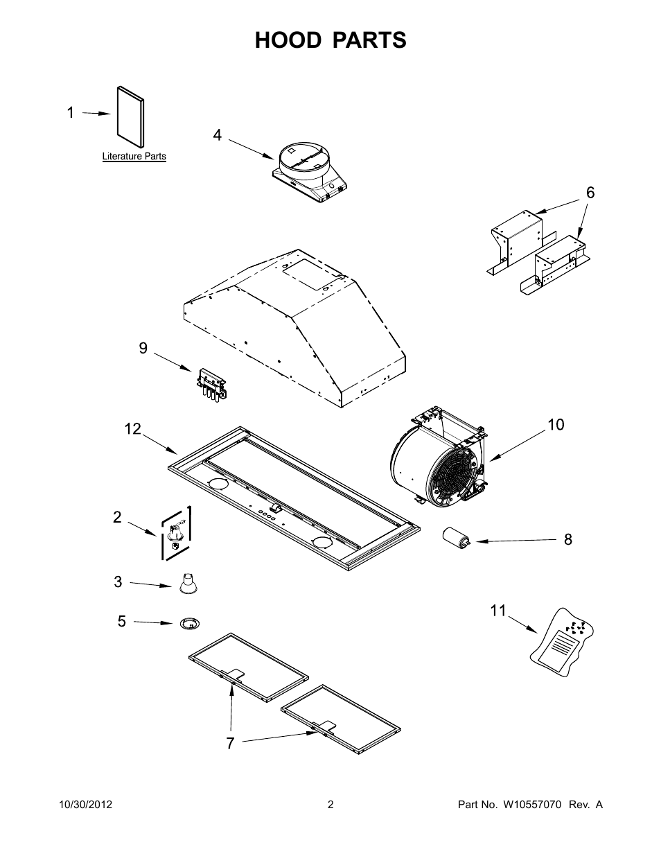 Hood parts | Whirlpool UXL5430BSS User Manual | Page 2 / 3