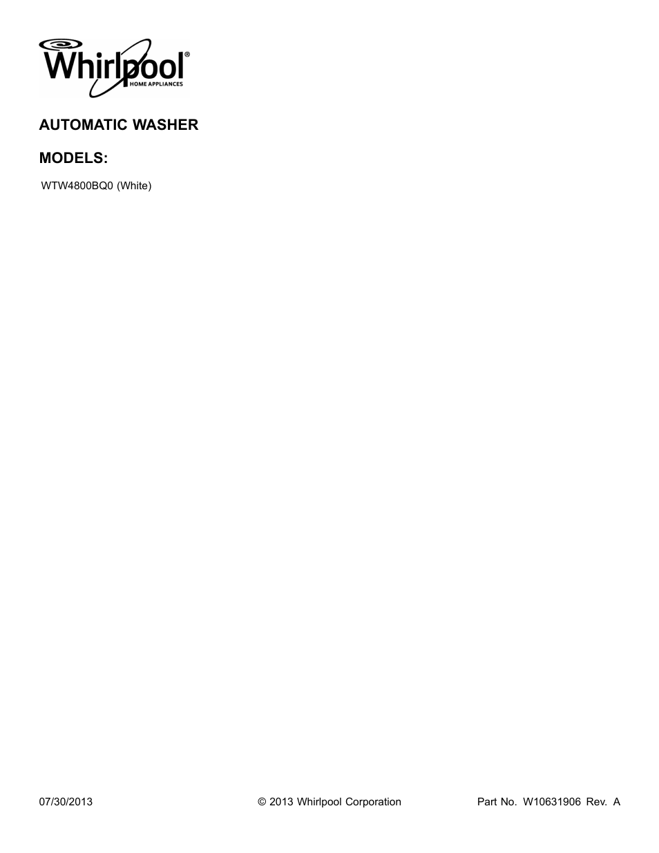 Whirlpool WTW4800BQ User Manual | 10 pages