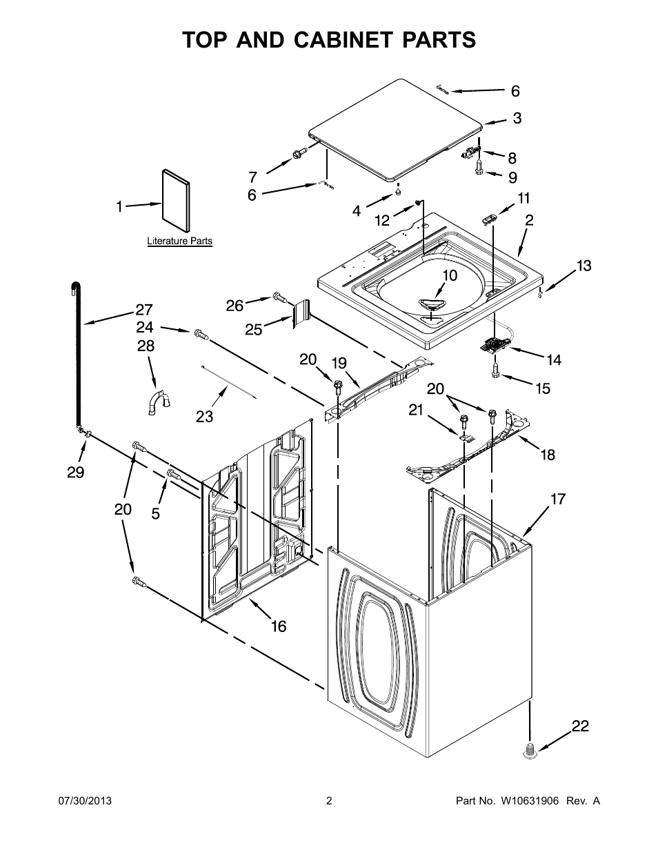 Top and cabinet, Top and cabinet parts | Whirlpool WTW4800BQ User Manual | Page 2 / 10