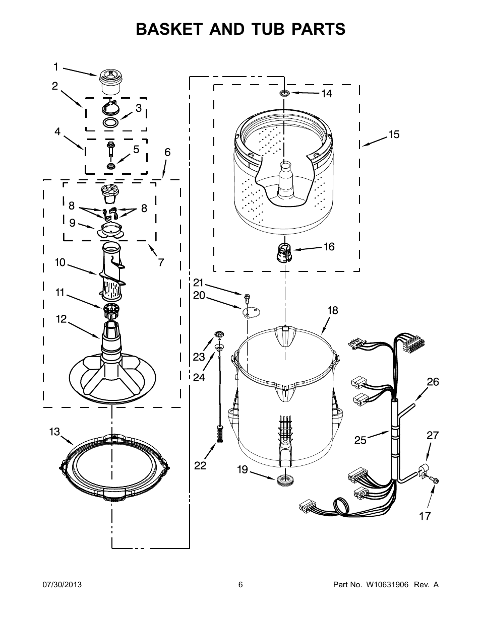 Basket and tub, Basket and tub parts | Whirlpool WTW4800BQ User Manual | Page 6 / 10