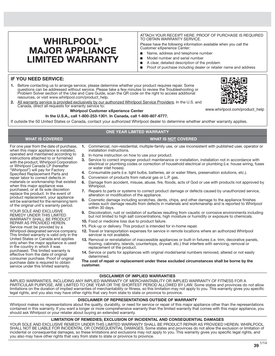 Whirlpool WRF989SDAM User Manual | 4 pages