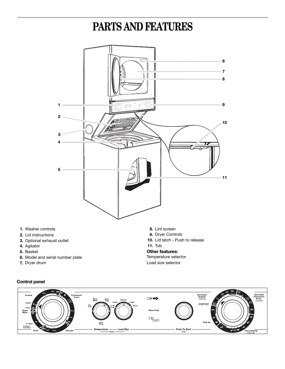 Parts and features | Whirlpool LTE5243DQ User Manual | Page 5 / 18