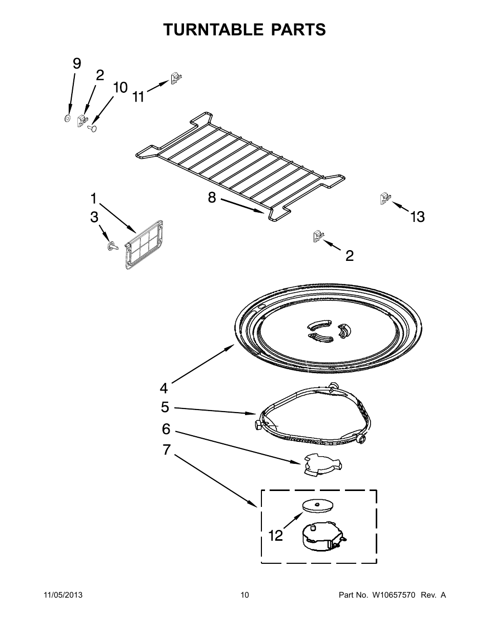 Turntable, Turntable parts | Whirlpool WMH32519CS User Manual | Page 10 / 13