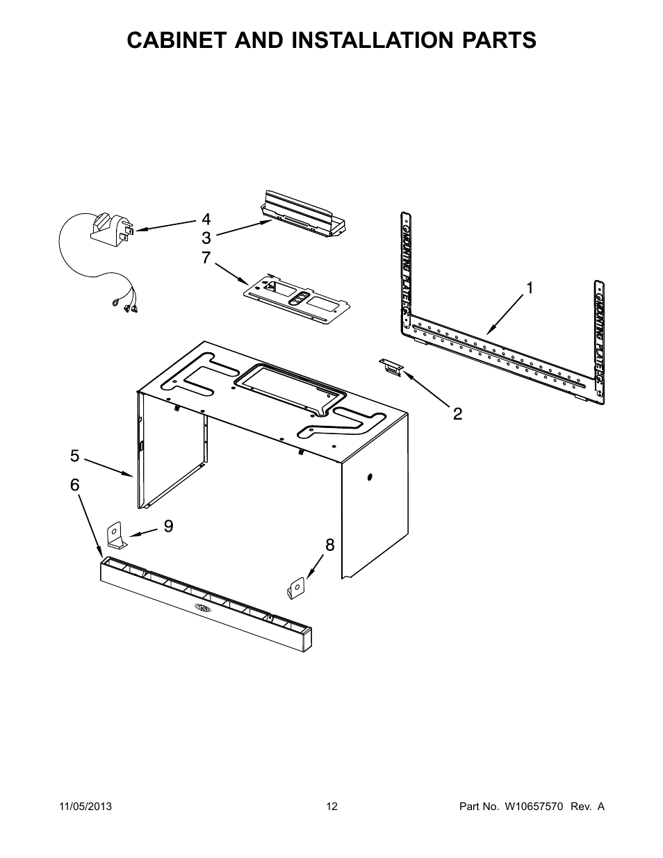 Cabinet and installation, Cabinet and installation parts | Whirlpool WMH32519CS User Manual | Page 12 / 13