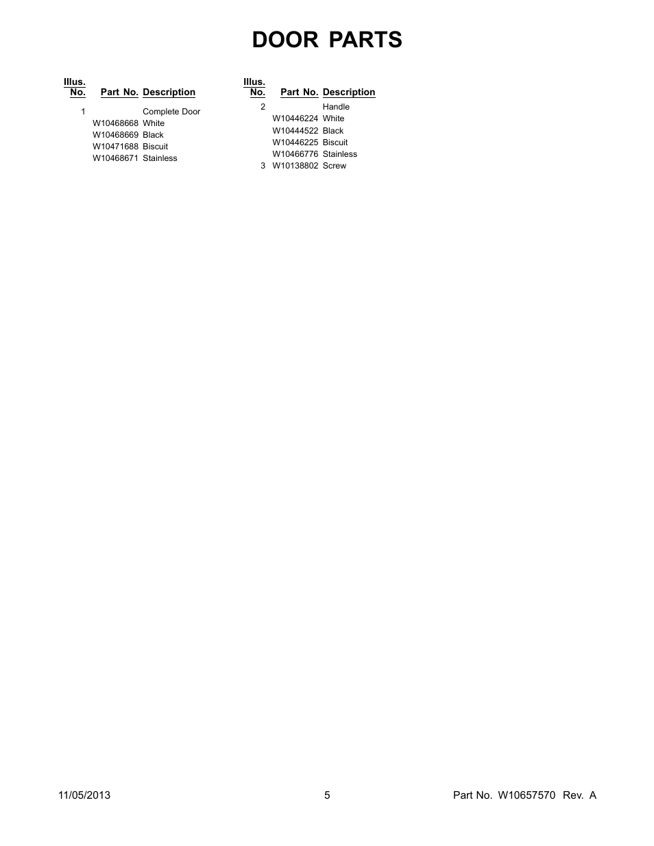 Door parts | Whirlpool WMH32519CS User Manual | Page 5 / 13