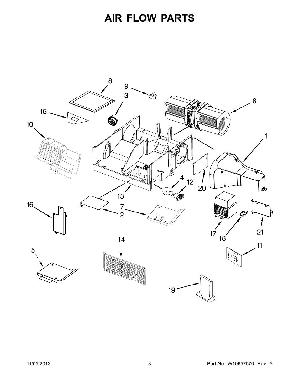 Air flow, Air flow parts | Whirlpool WMH32519CS User Manual | Page 8 / 13