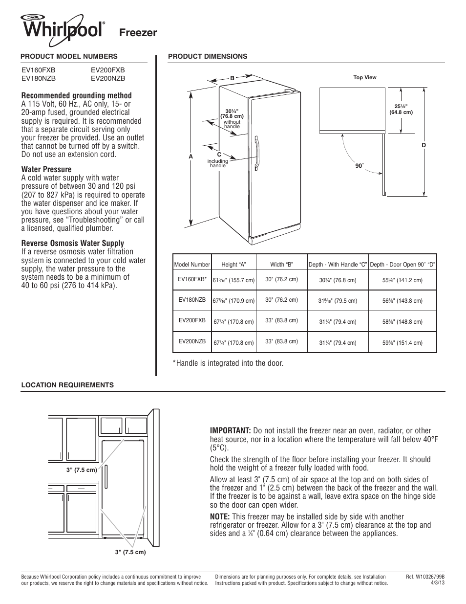 Whirlpool EV200FXBQ User Manual | 1 page