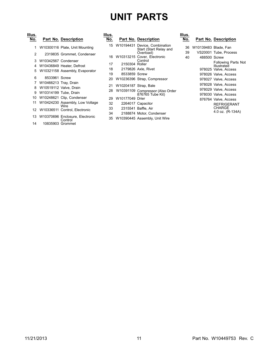 Unit parts | Whirlpool WRF560SMYB User Manual | Page 11 / 16