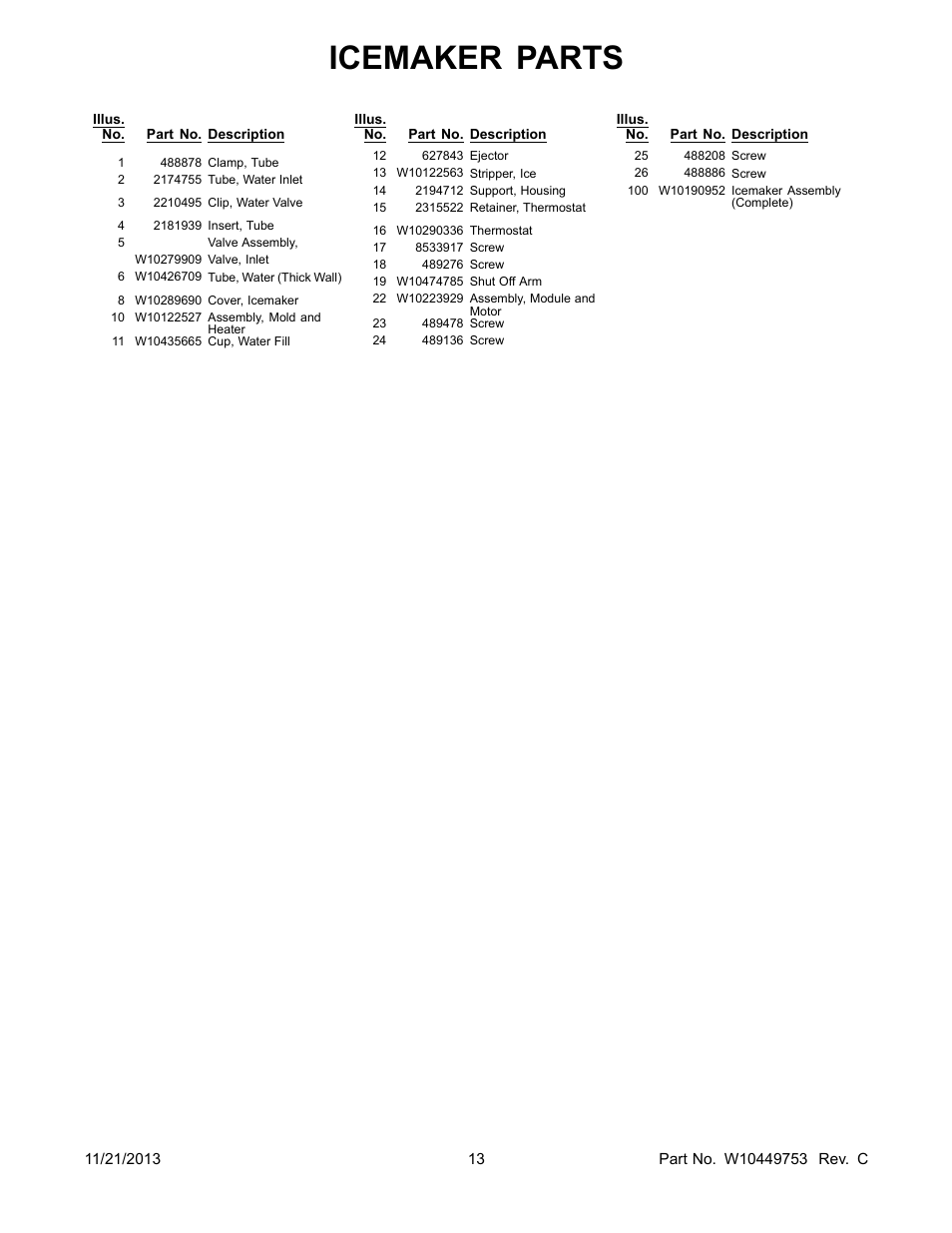 Icemaker parts | Whirlpool WRF560SMYB User Manual | Page 13 / 16