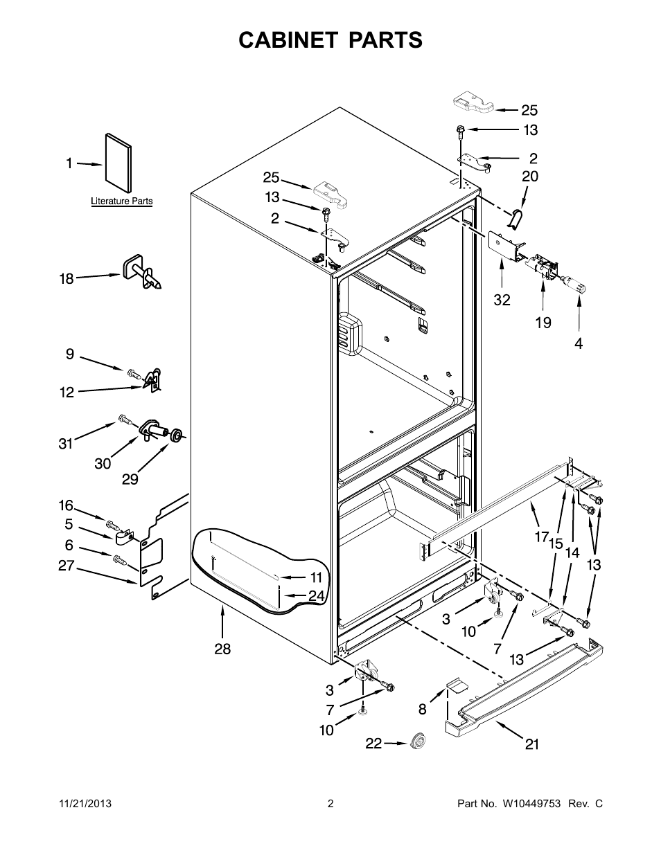 Cabinet, Cabinet parts | Whirlpool WRF560SMYB User Manual | Page 2 / 16