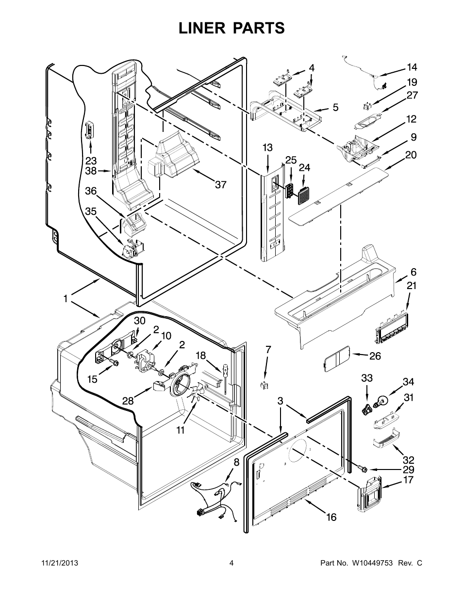 Liner, Liner parts | Whirlpool WRF560SMYB User Manual | Page 4 / 16