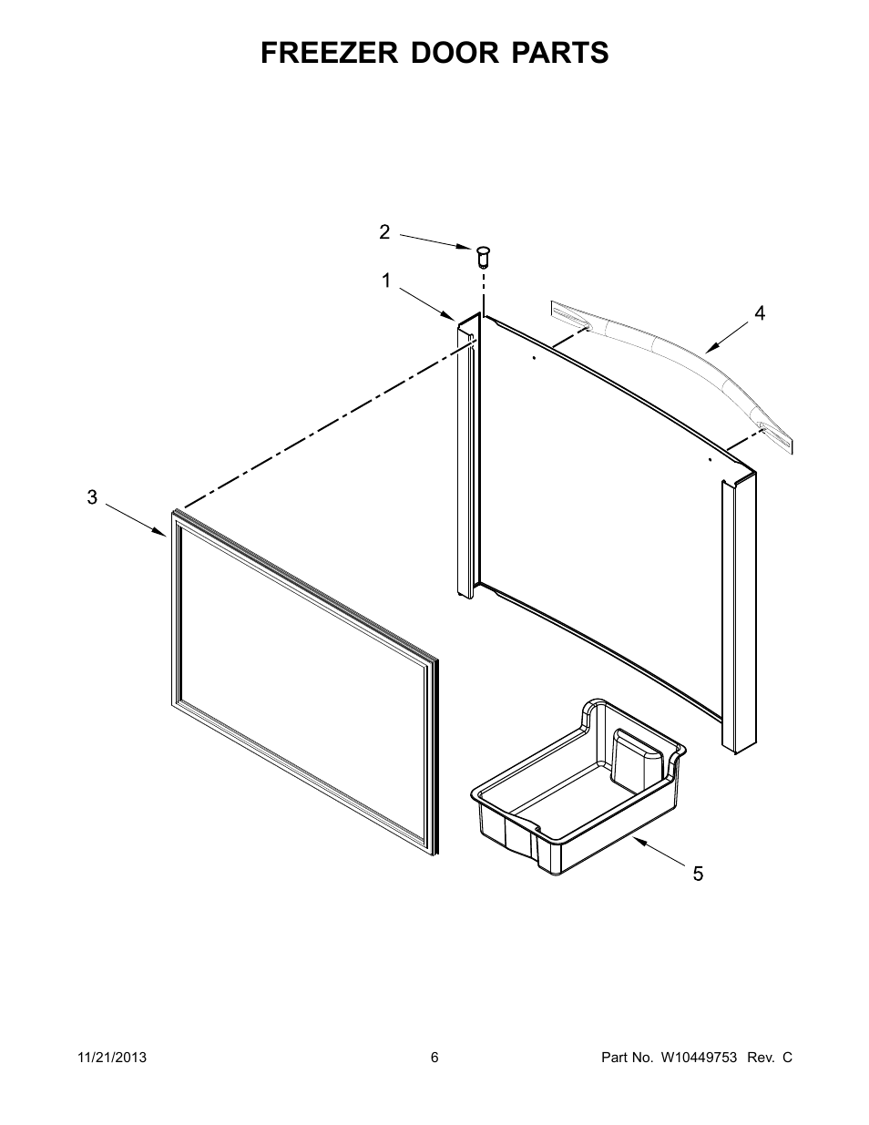 Freezer door, Freezer door parts | Whirlpool WRF560SMYB User Manual | Page 6 / 16