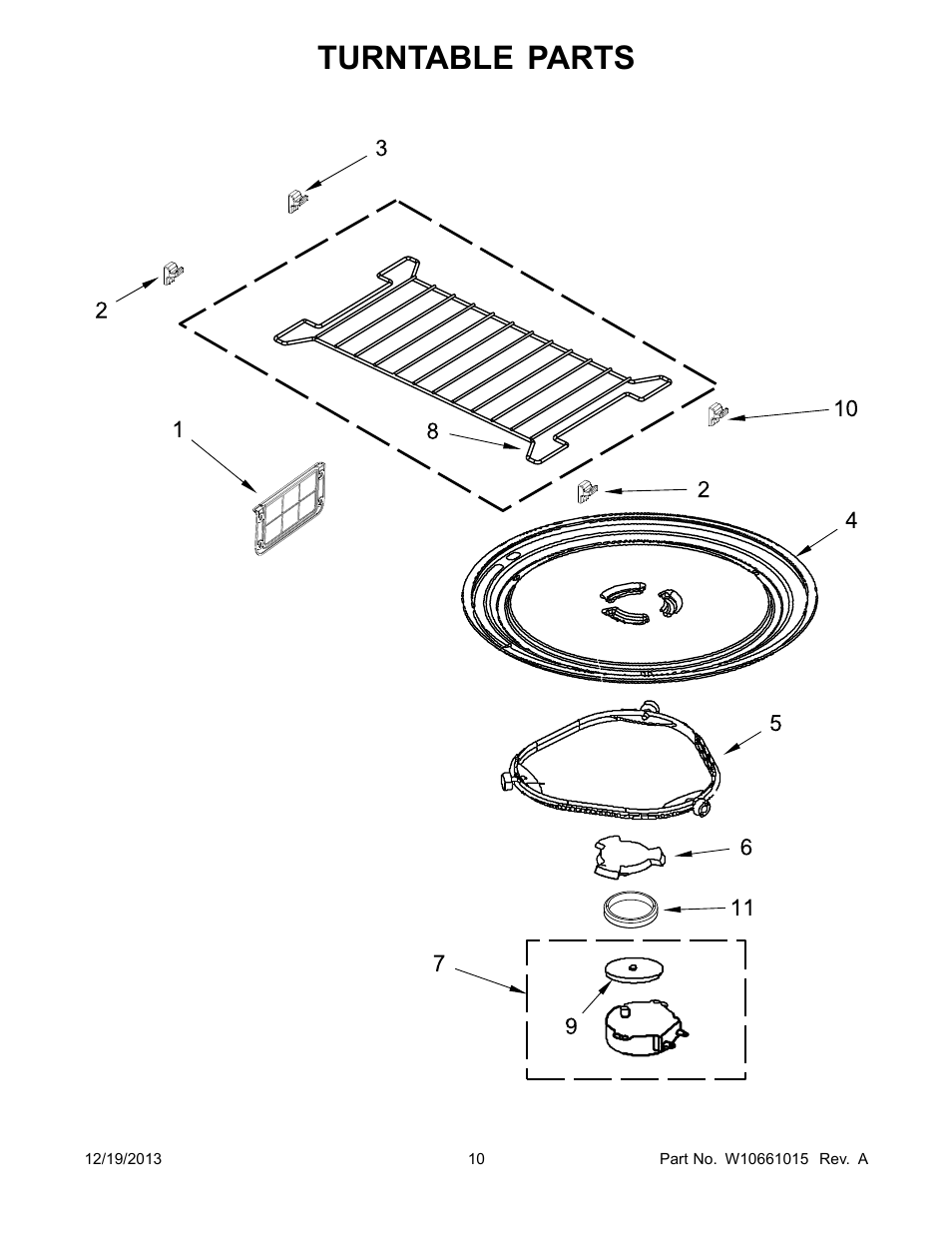 Turntable, Turntable parts | Whirlpool WMH73521CS User Manual | Page 10 / 13