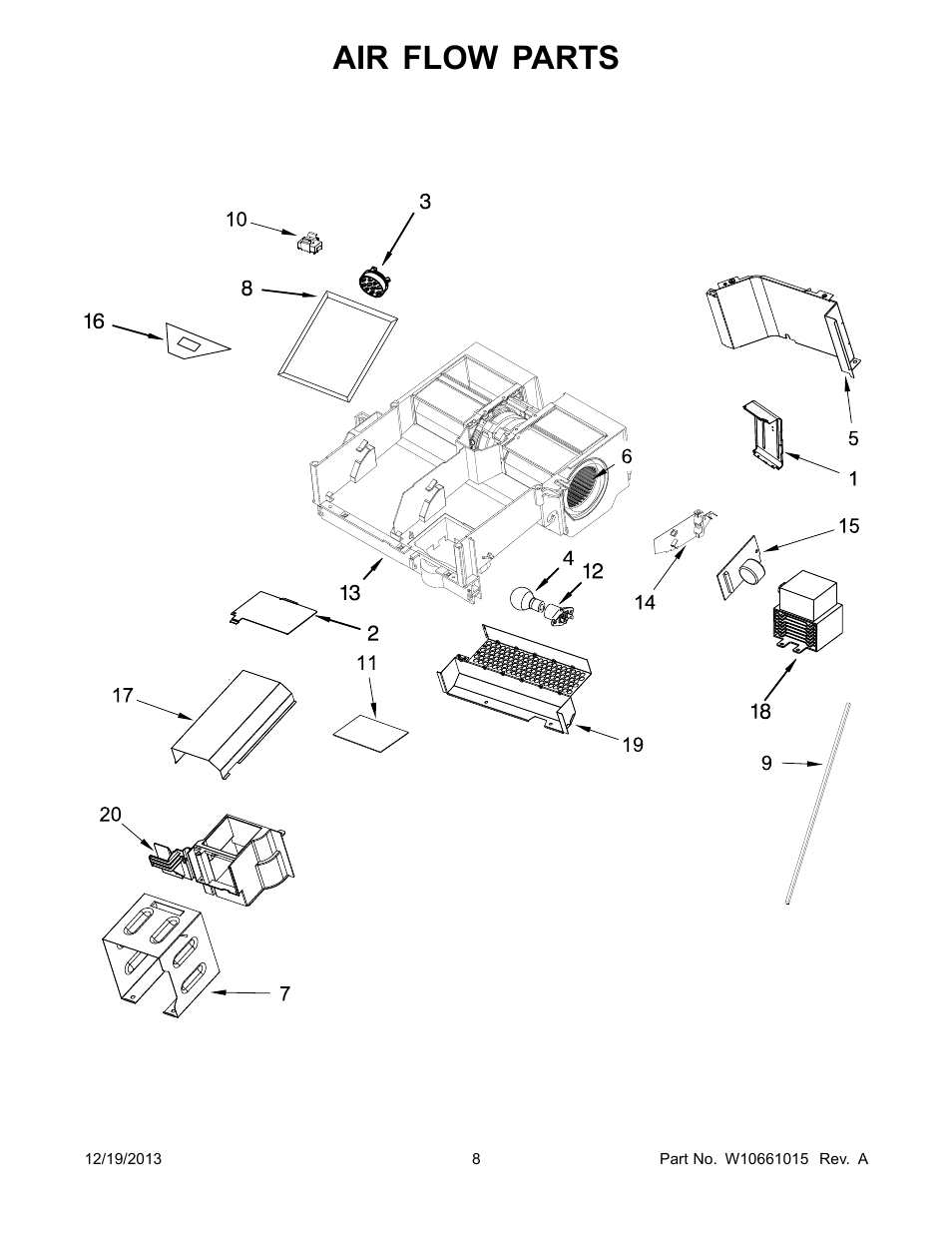 Air flow, Air flow parts | Whirlpool WMH73521CS User Manual | Page 8 / 13