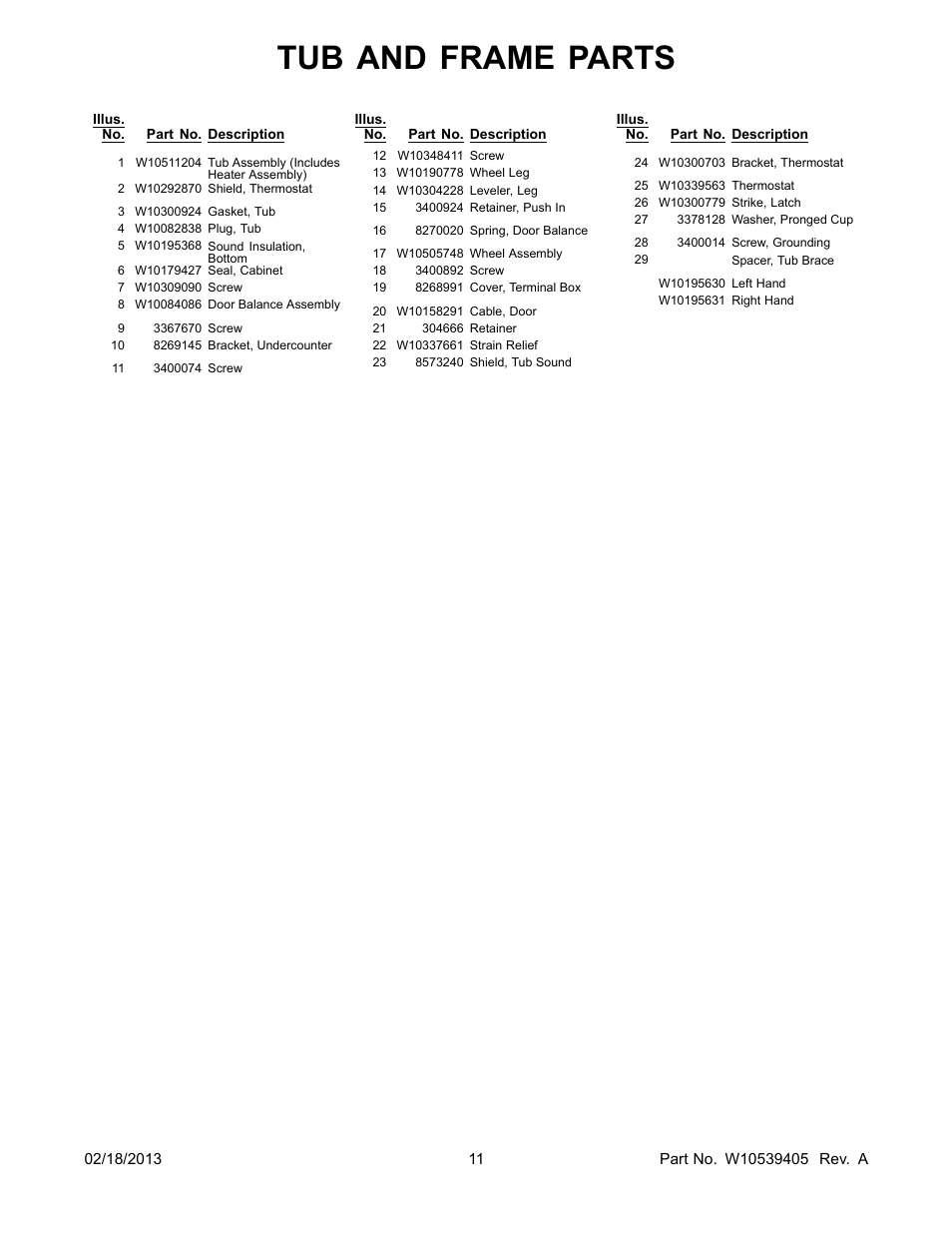 Tub and frame parts | Whirlpool WDL785SAAM User Manual | Page 11 / 24