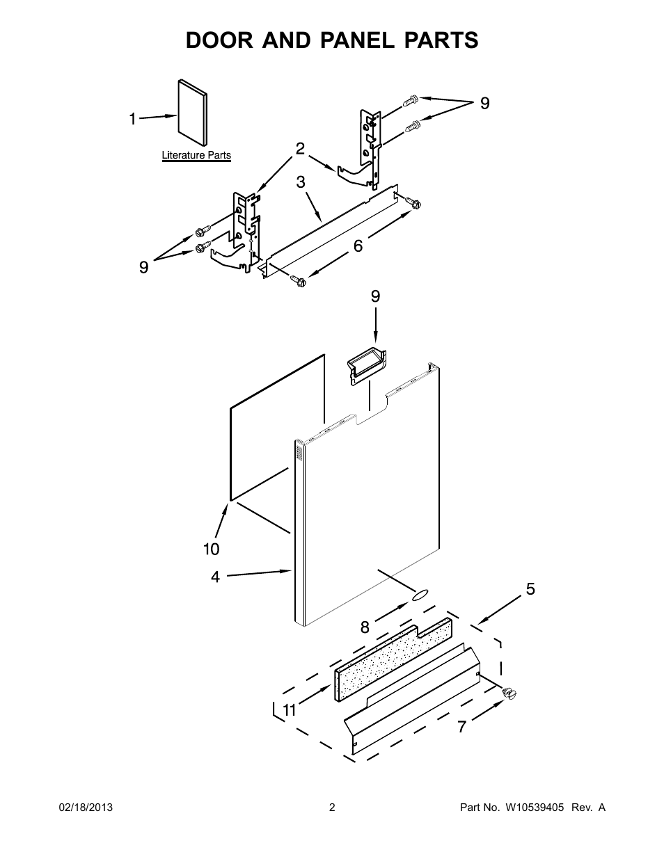 Door and panel, Door and panel parts | Whirlpool WDL785SAAM User Manual | Page 2 / 24