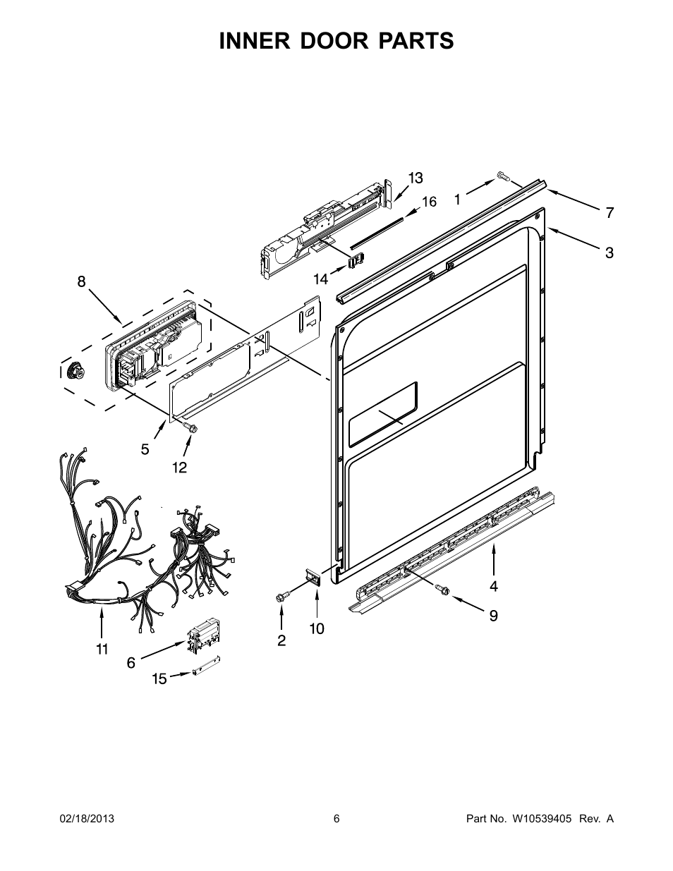 Inner door, Inner door parts | Whirlpool WDL785SAAM User Manual | Page 6 / 24