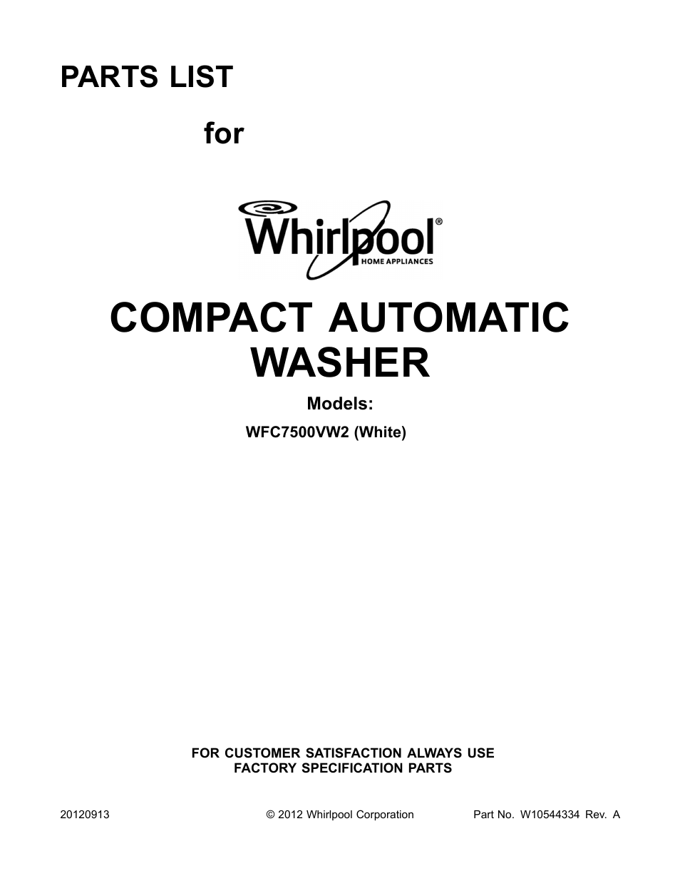 Whirlpool WFC7500VW User Manual | 12 pages