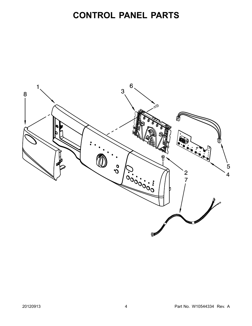 Control panel, Control panel parts | Whirlpool WFC7500VW User Manual | Page 4 / 12