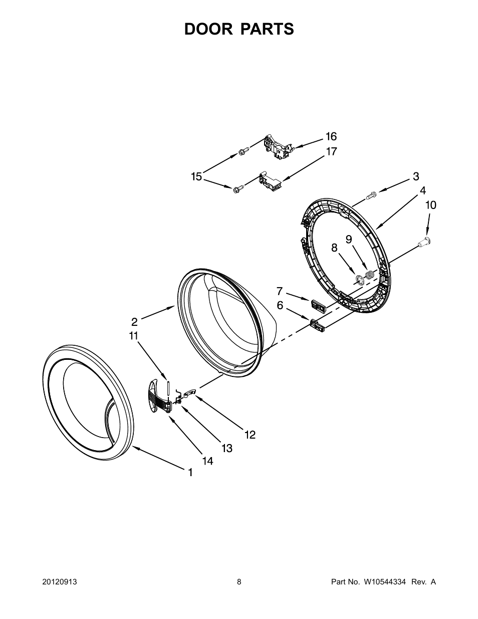 Door, Door parts | Whirlpool WFC7500VW User Manual | Page 8 / 12