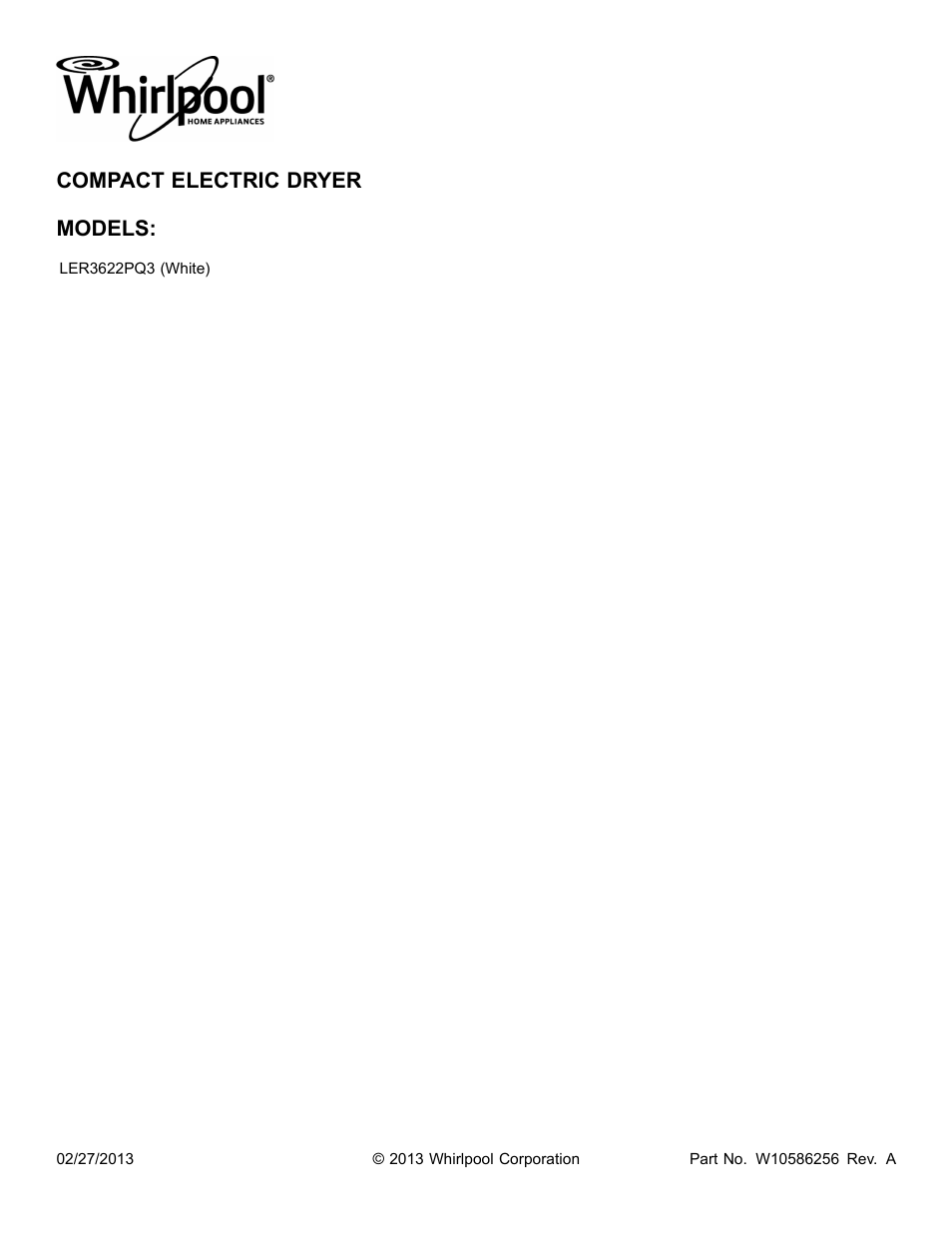 Whirlpool LER3622PQ User Manual | 8 pages