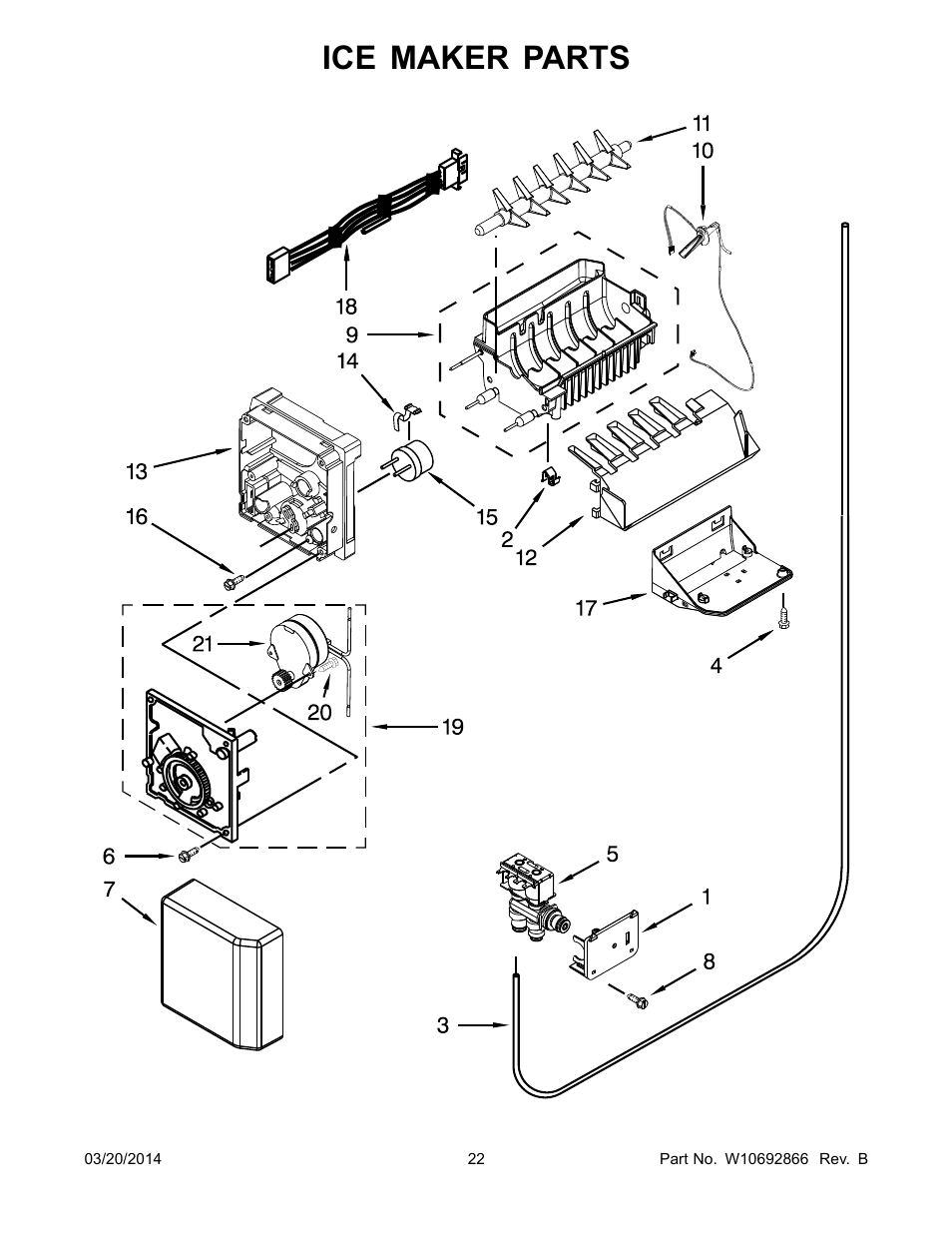 Ice maker parts | Whirlpool WRS571CIDM User Manual | Page 22 / 24