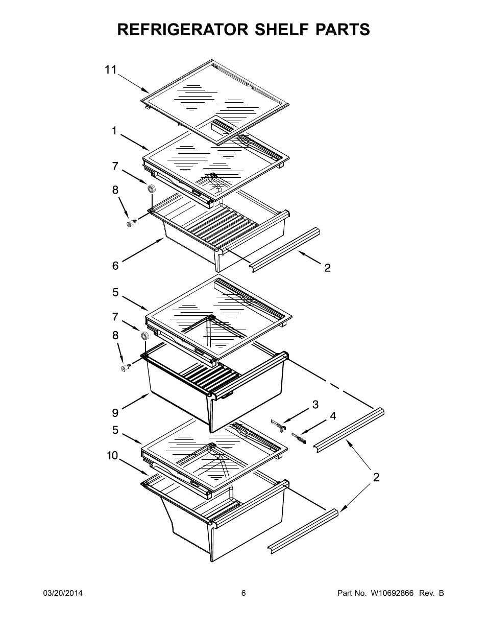 Refrigerator shelf parts | Whirlpool WRS571CIDM User Manual | Page 6 / 24