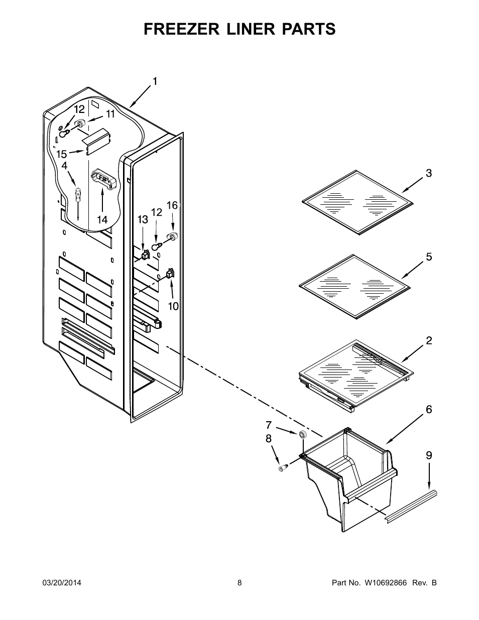 Freezer liner parts | Whirlpool WRS571CIDM User Manual | Page 8 / 24