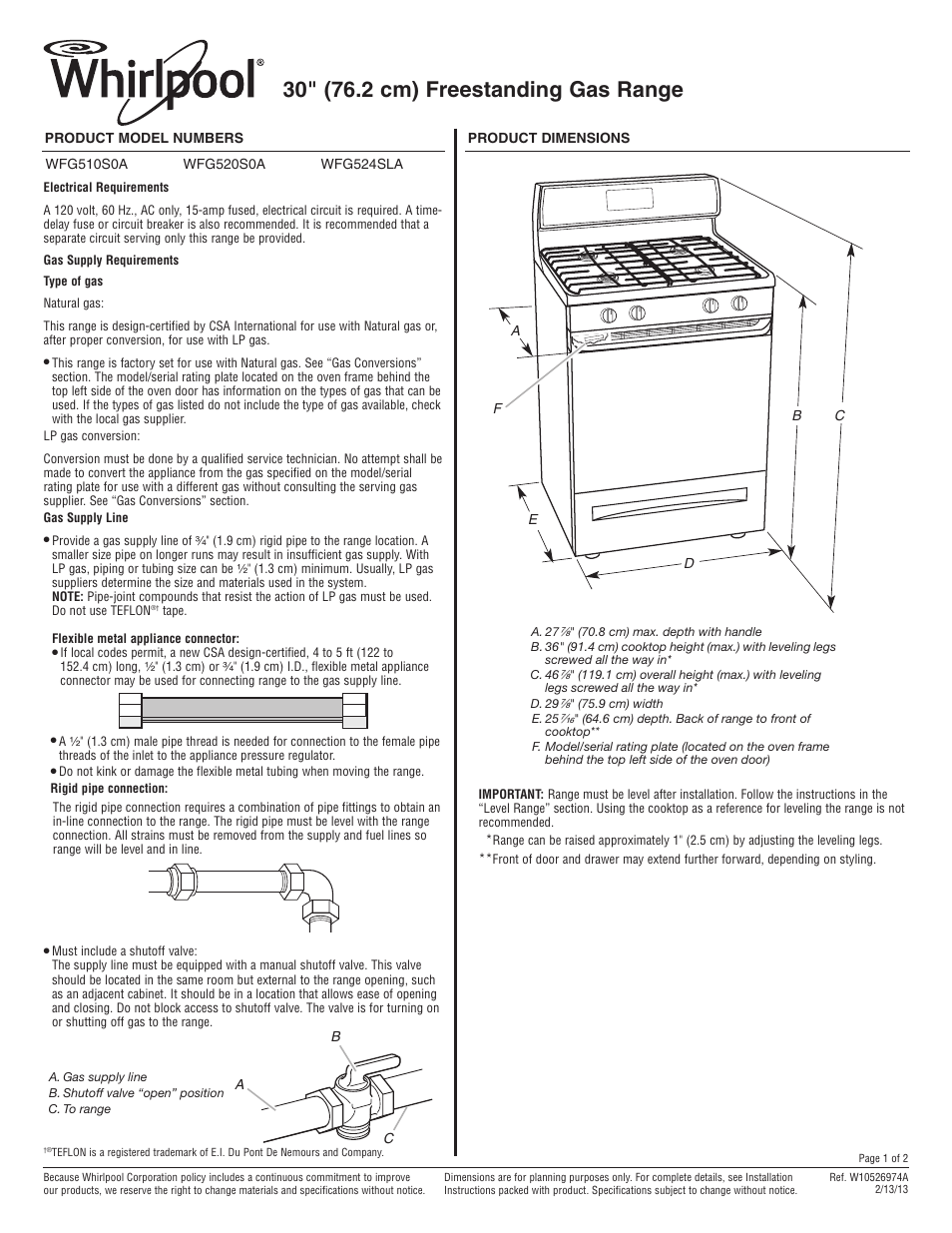 Whirlpool WFG510S0AS User Manual | 2 pages