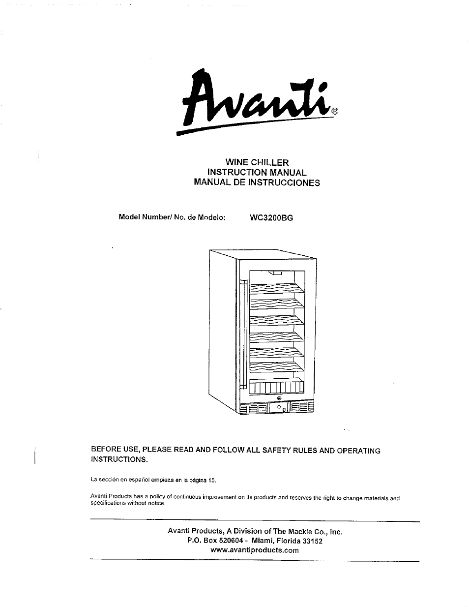 Avanti WC3200BG User Manual | 16 pages