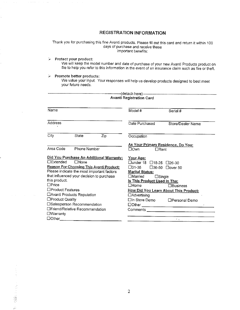 Registration information | Avanti WC3200BG User Manual | Page 2 / 16