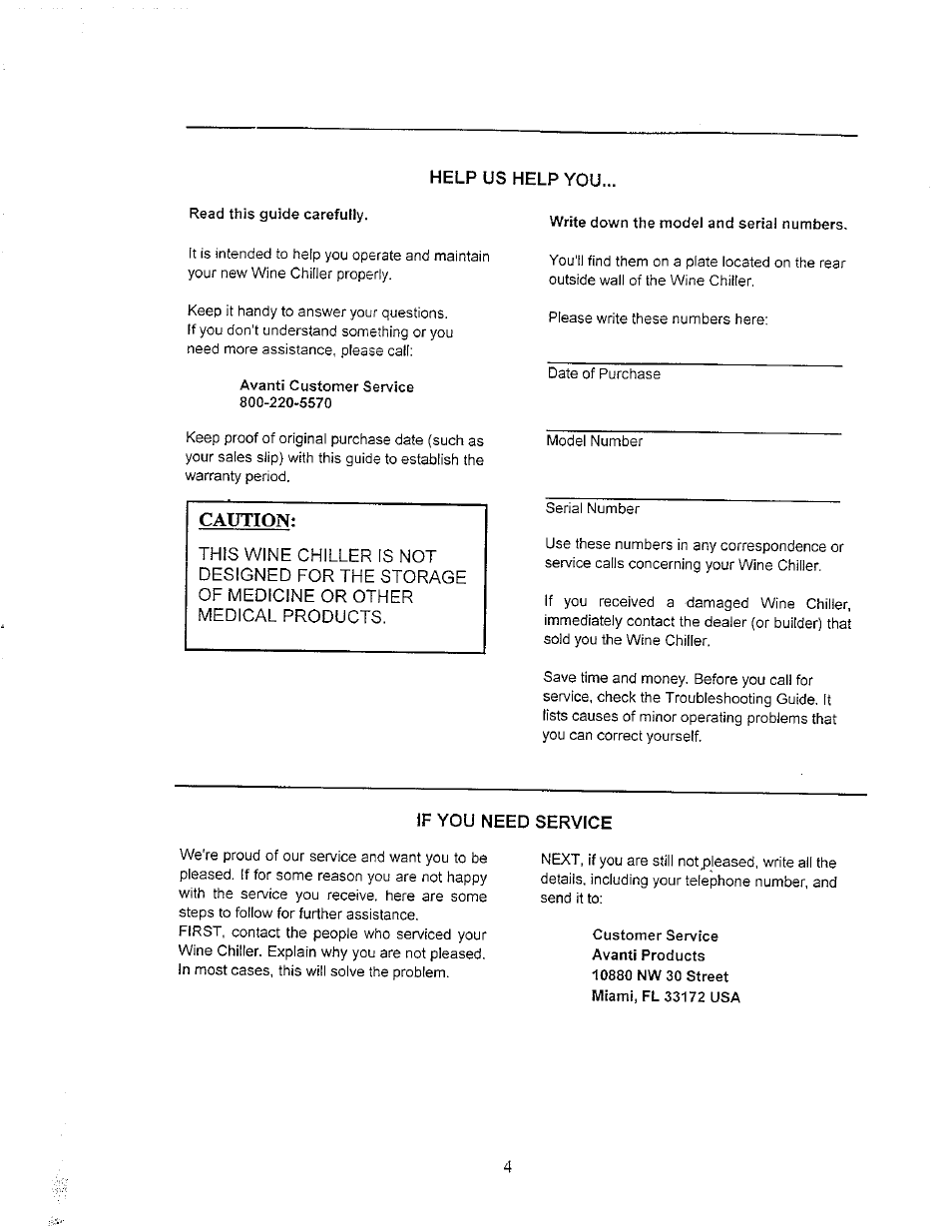 Help us help you, If you need service | Avanti WC3200BG User Manual | Page 3 / 16