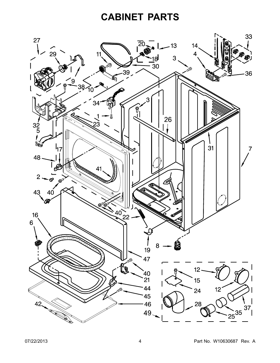 Cabinet, Cabinet parts | Whirlpool WED5500BW User Manual | Page 4 / 8