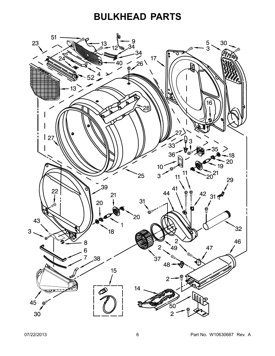 Bulkhead, Bulkhead parts | Whirlpool WED5500BW User Manual | Page 6 / 8
