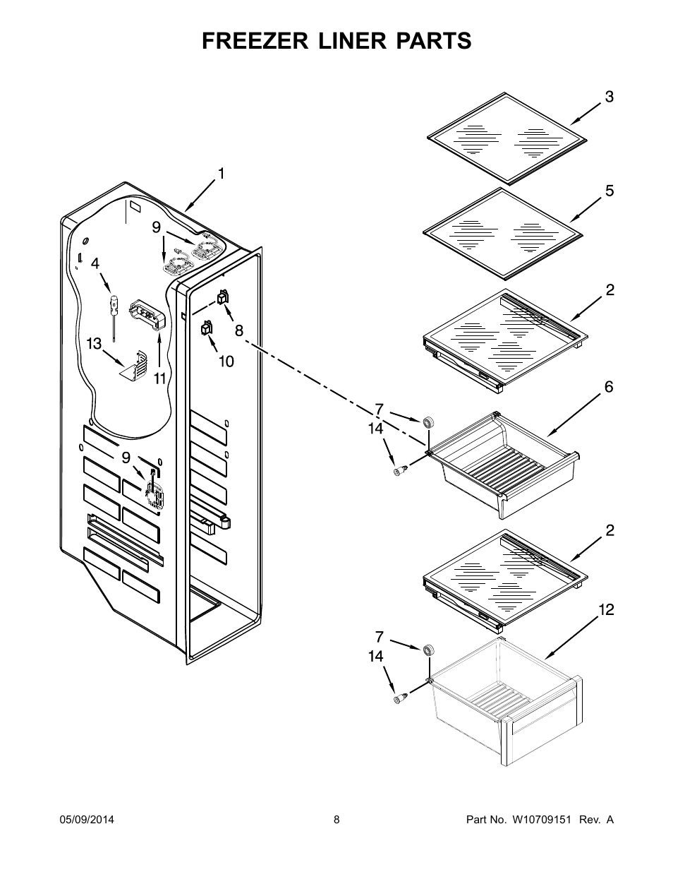 Freezer liner parts | Whirlpool GSC25C6EYY User Manual | Page 8 / 24