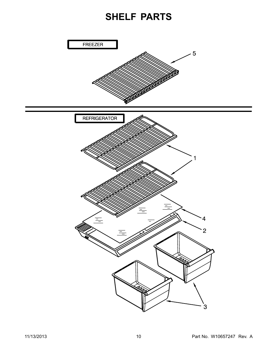 Shelf, Shelf parts | Whirlpool W8TXEWFYB User Manual | Page 10 / 12