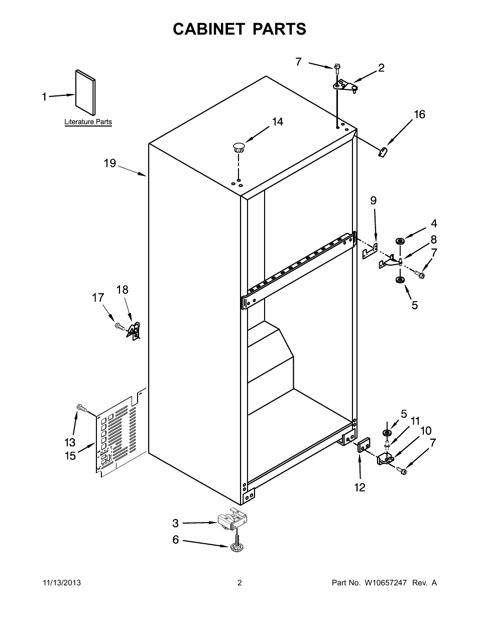 Cabinet, Cabinet parts | Whirlpool W8TXEWFYB User Manual | Page 2 / 12