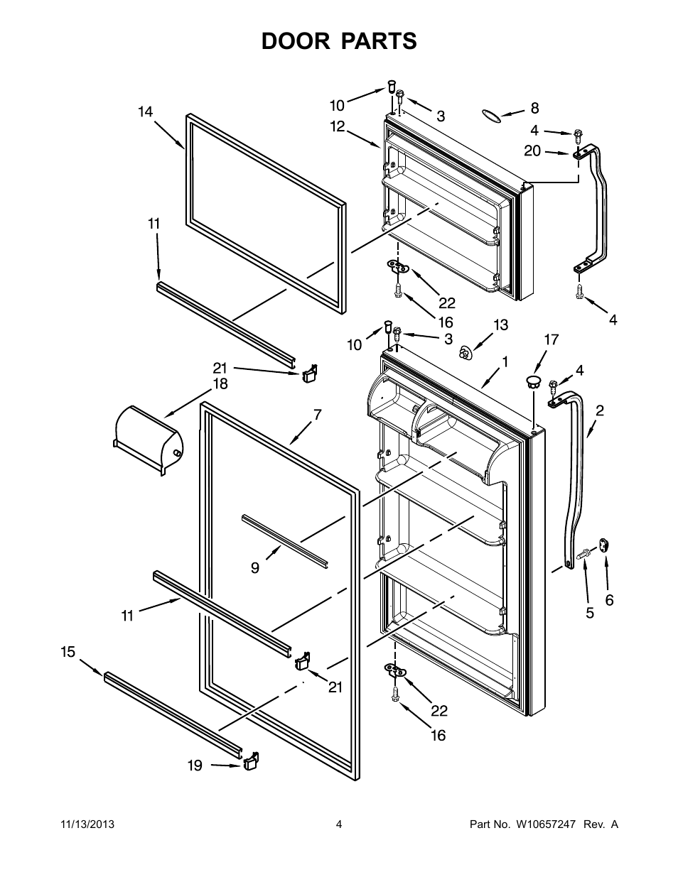 Door, Door parts | Whirlpool W8TXEWFYB User Manual | Page 4 / 12