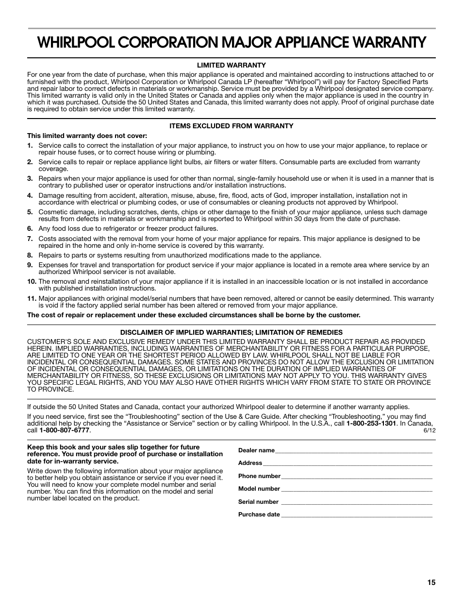 Whirlpool UXW7230BSS User Manual | 3 pages