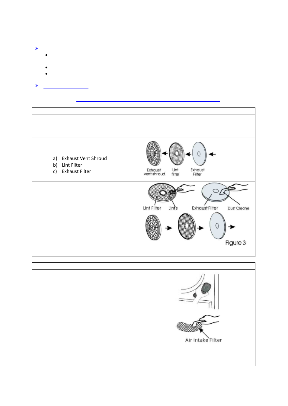 Unplug the power cord prior to any cleaning, Cleaning the lint filter, Cleaning the air intake filter | Avanti D110-1 User Manual | Page 11 / 16