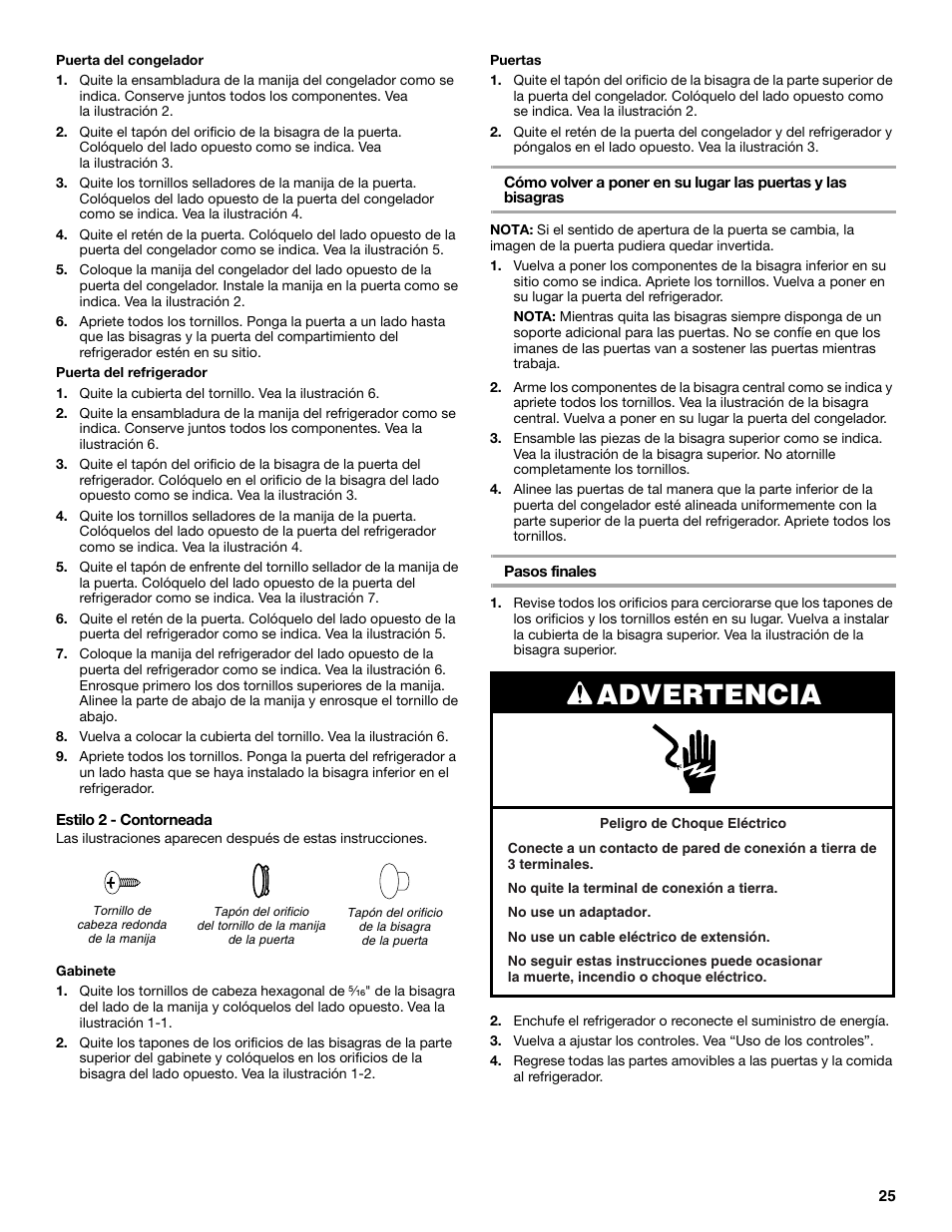 Advertencia | Whirlpool W8TXNWMBQ User Manual | Page 25 / 56