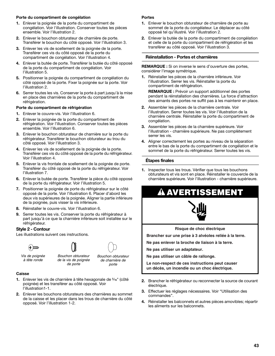 Avertissement | Whirlpool W8TXNWMBQ User Manual | Page 43 / 56