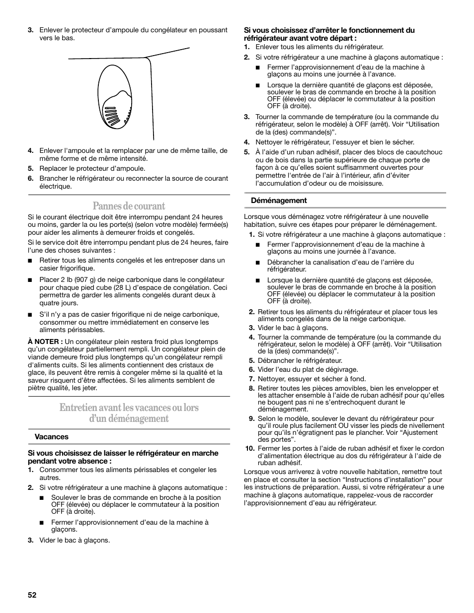 Pannes de courant | Whirlpool W8TXNWMBQ User Manual | Page 52 / 56