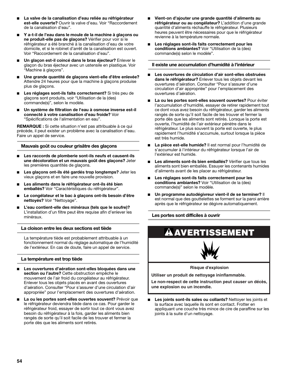 Avertissement | Whirlpool W8TXNWMBQ User Manual | Page 54 / 56